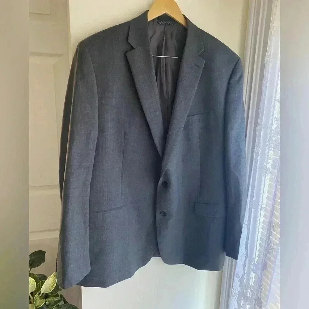 Lauren Ralph Lauren 48L Heather Gray Tweed Blazer Jacket Button Wool Blend Grey